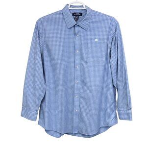 Lands End Mens Wrinkle-Free Long Sleeve Button-Down Shirt 17.5 X 35 Blue